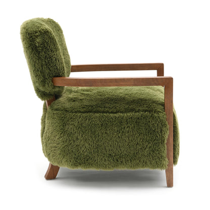 Contemporary Yeti Accent Chair – Ultra Soft Faux Fur, Dark Walnut Wood Arms