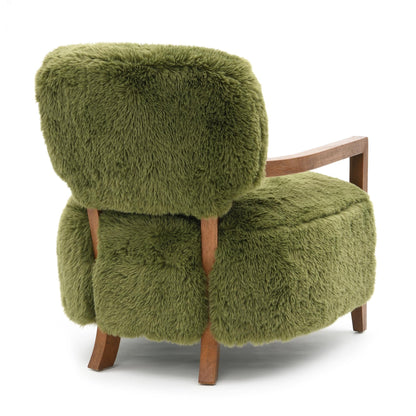 Contemporary Yeti Accent Chair – Ultra Soft Faux Fur, Dark Walnut Wood Arms