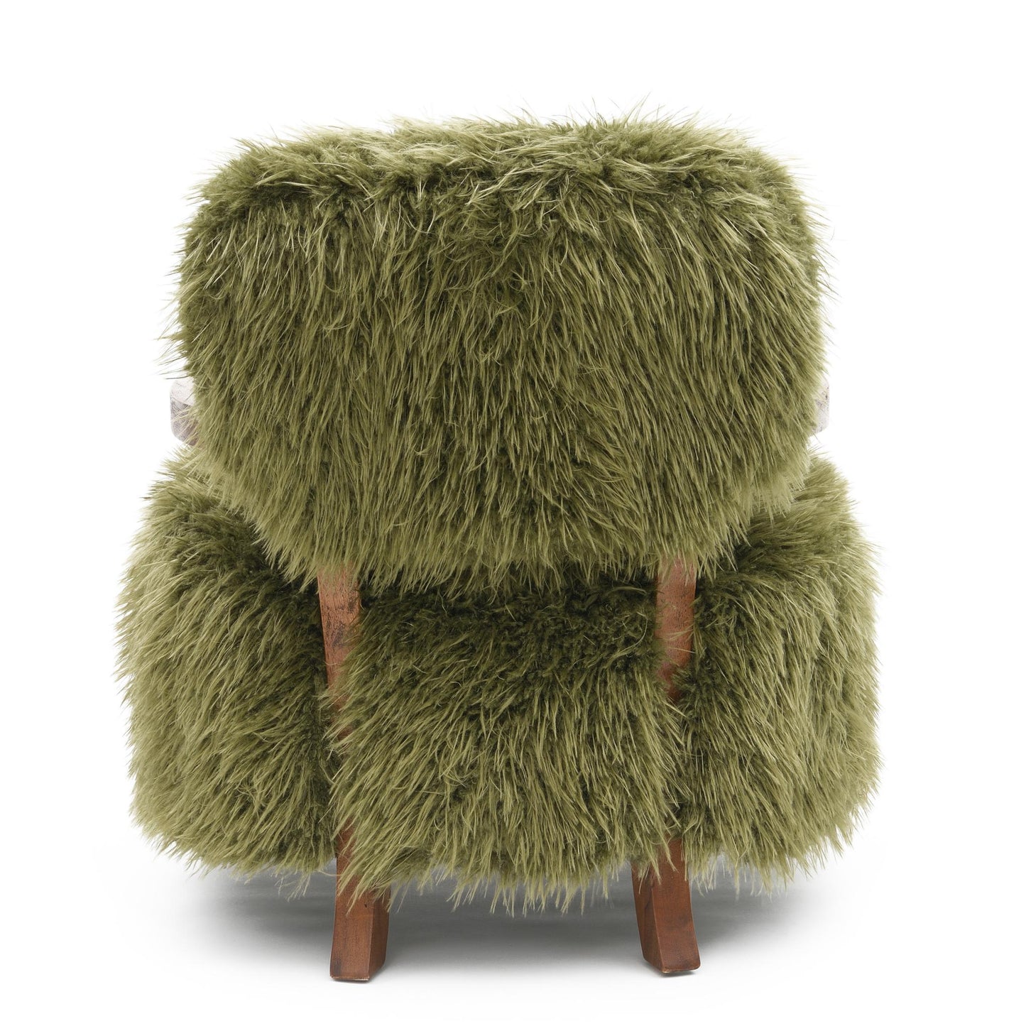 Contemporary Yeti Accent Chair – Ultra Soft Faux Fur, Dark Walnut Wood Arms