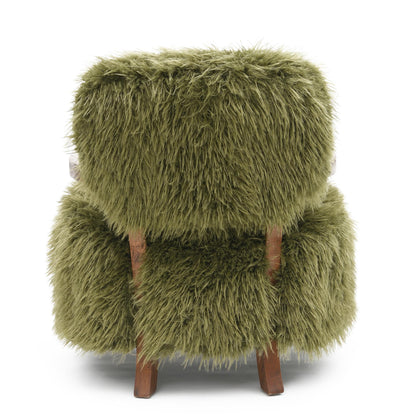 Contemporary Yeti Accent Chair – Ultra Soft Faux Fur, Dark Walnut Wood Arms