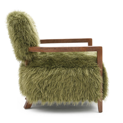 Contemporary Yeti Accent Chair – Ultra Soft Faux Fur, Dark Walnut Wood Arms