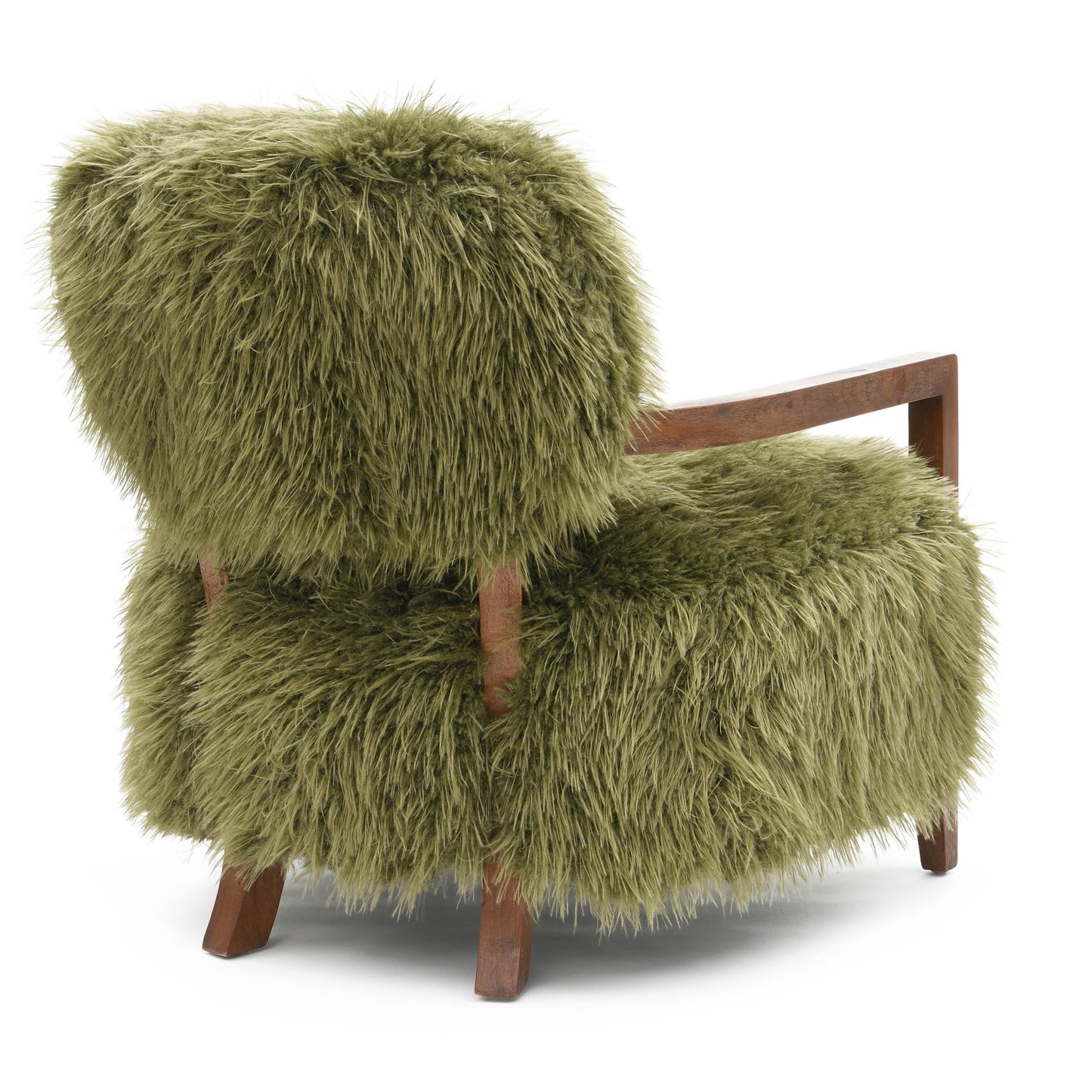 Contemporary Yeti Accent Chair – Ultra Soft Faux Fur, Dark Walnut Wood Arms