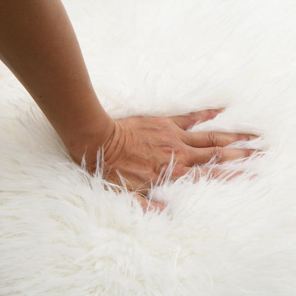 Contemporary Yeti Accent Chair – Ultra Soft Faux Fur, Dark Walnut Wood Arms