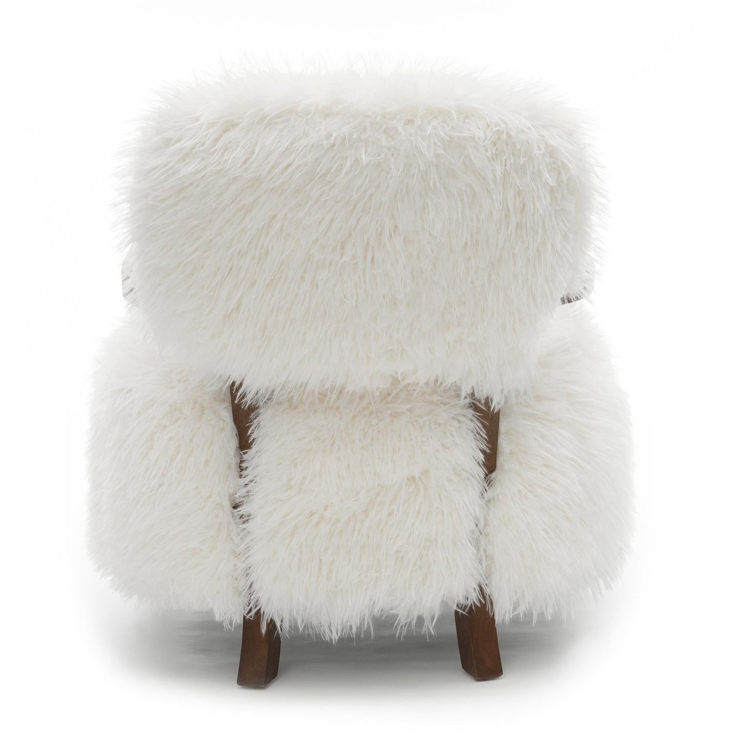 Contemporary Yeti Accent Chair – Ultra Soft Faux Fur, Dark Walnut Wood Arms