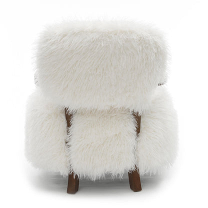 Contemporary Yeti Accent Chair – Ultra Soft Faux Fur, Dark Walnut Wood Arms