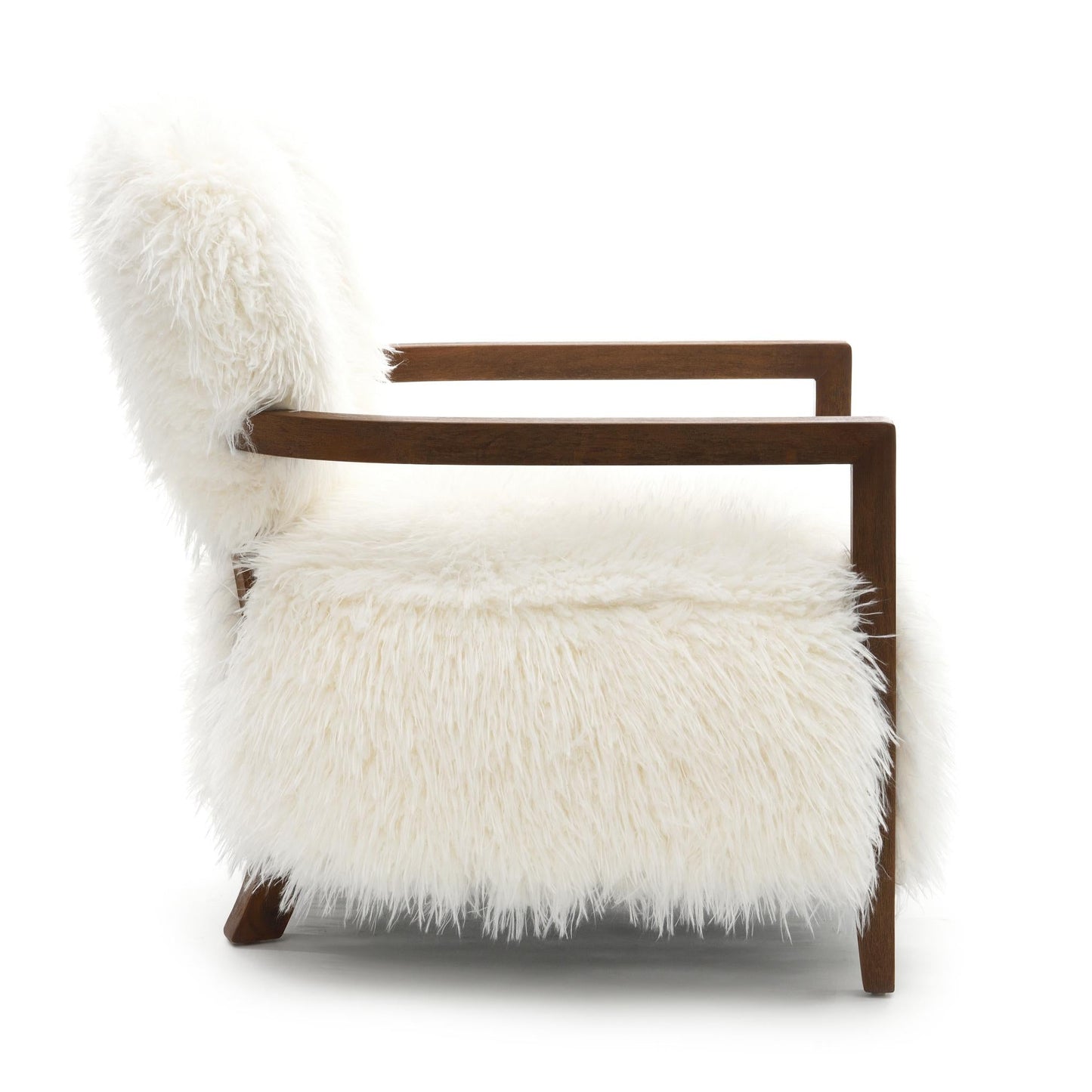 Contemporary Yeti Accent Chair – Ultra Soft Faux Fur, Dark Walnut Wood Arms