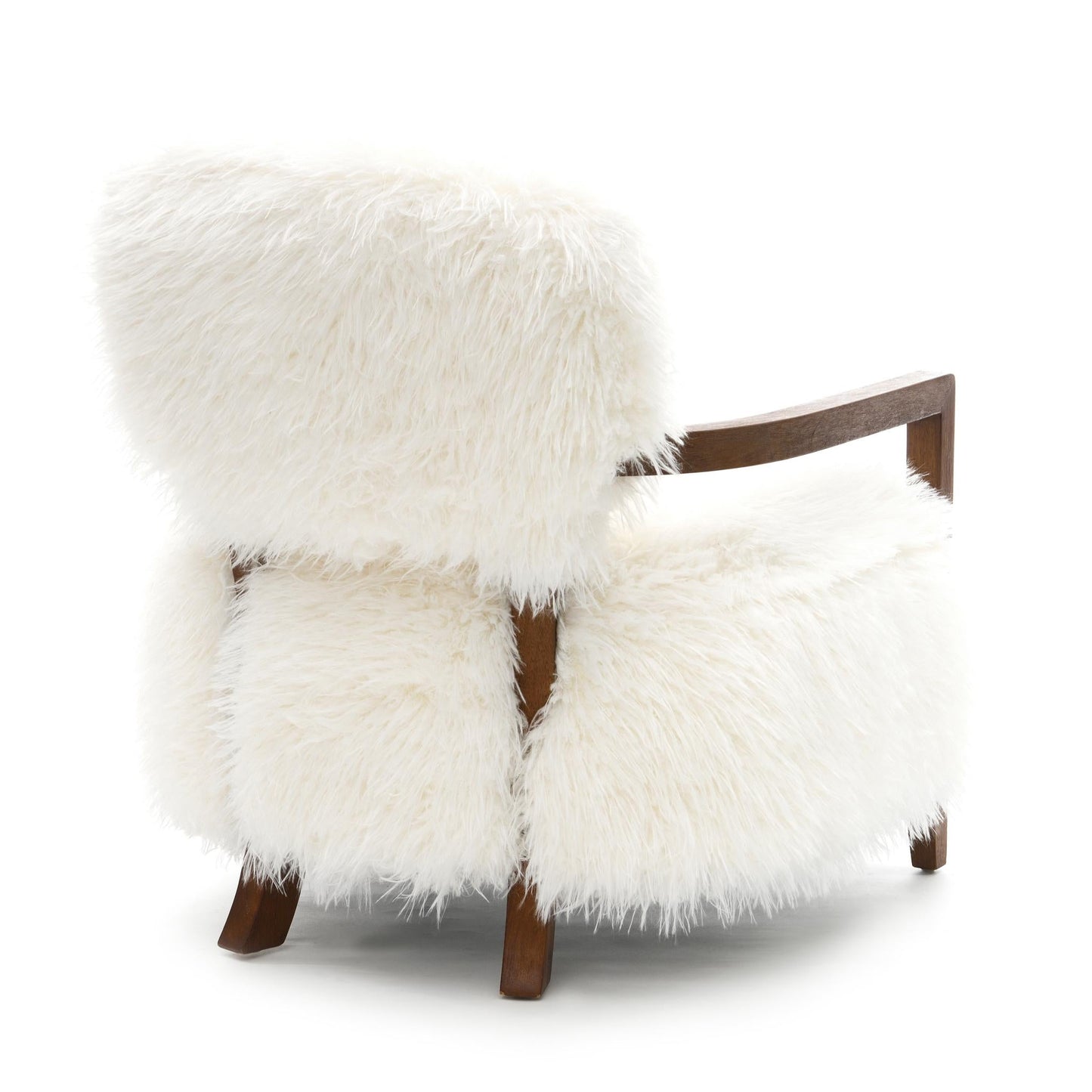 Contemporary Yeti Accent Chair – Ultra Soft Faux Fur, Dark Walnut Wood Arms