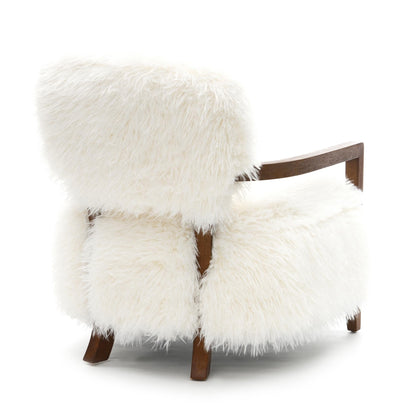 Contemporary Yeti Accent Chair – Ultra Soft Faux Fur, Dark Walnut Wood Arms