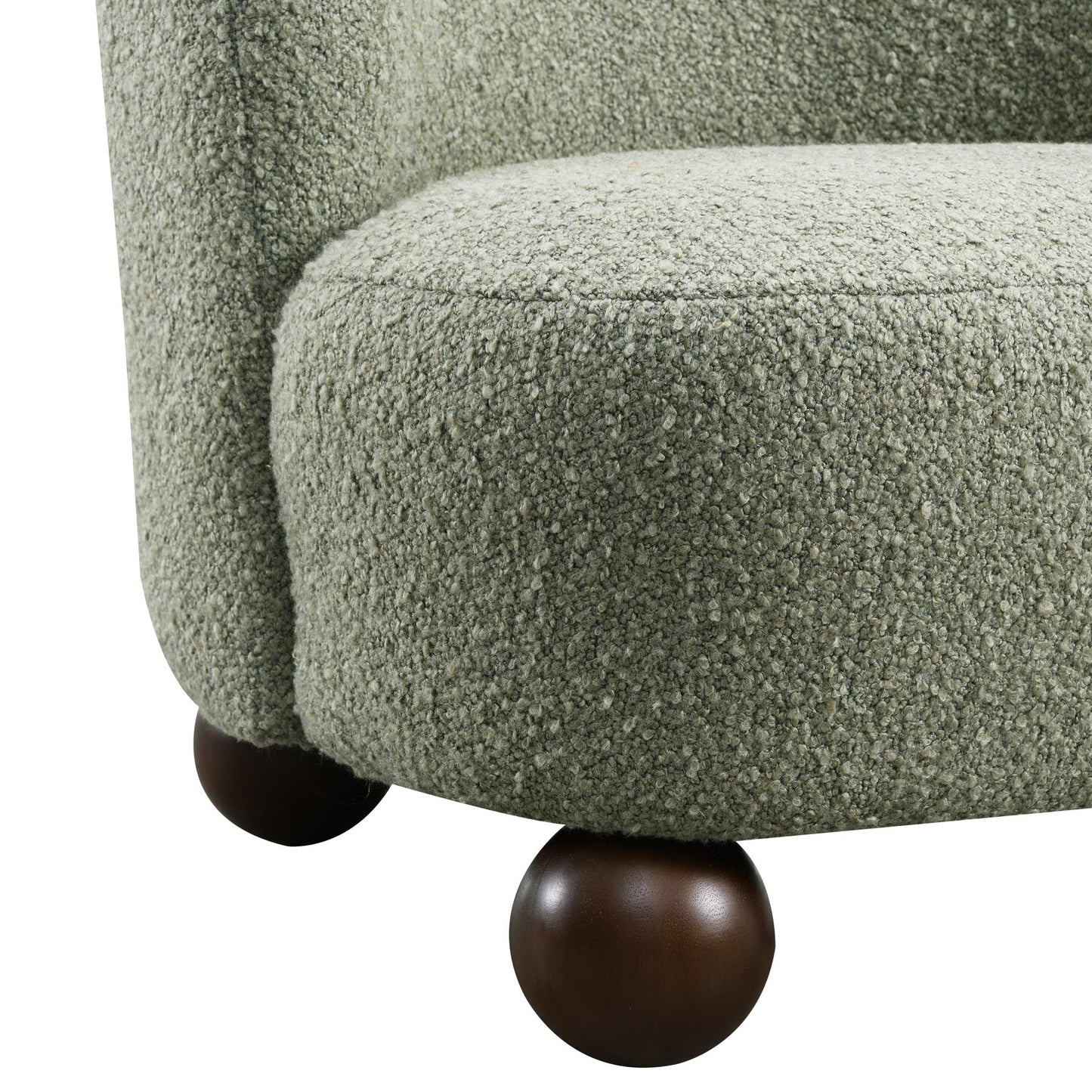 Contemporary Boucle Accent Chair – Sculptural Wood Ball Feet, Wide Seat