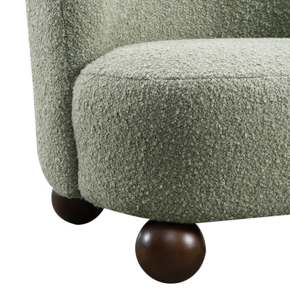 Contemporary Boucle Accent Chair – Sculptural Wood Ball Feet, Wide Seat