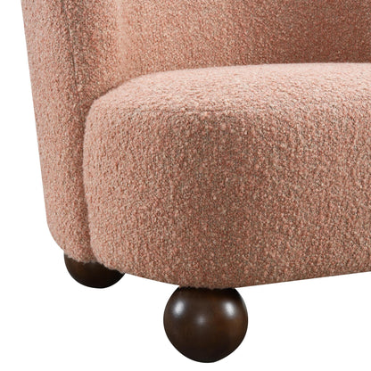 Contemporary Boucle Accent Chair – Sculptural Wood Ball Feet, Wide Seat