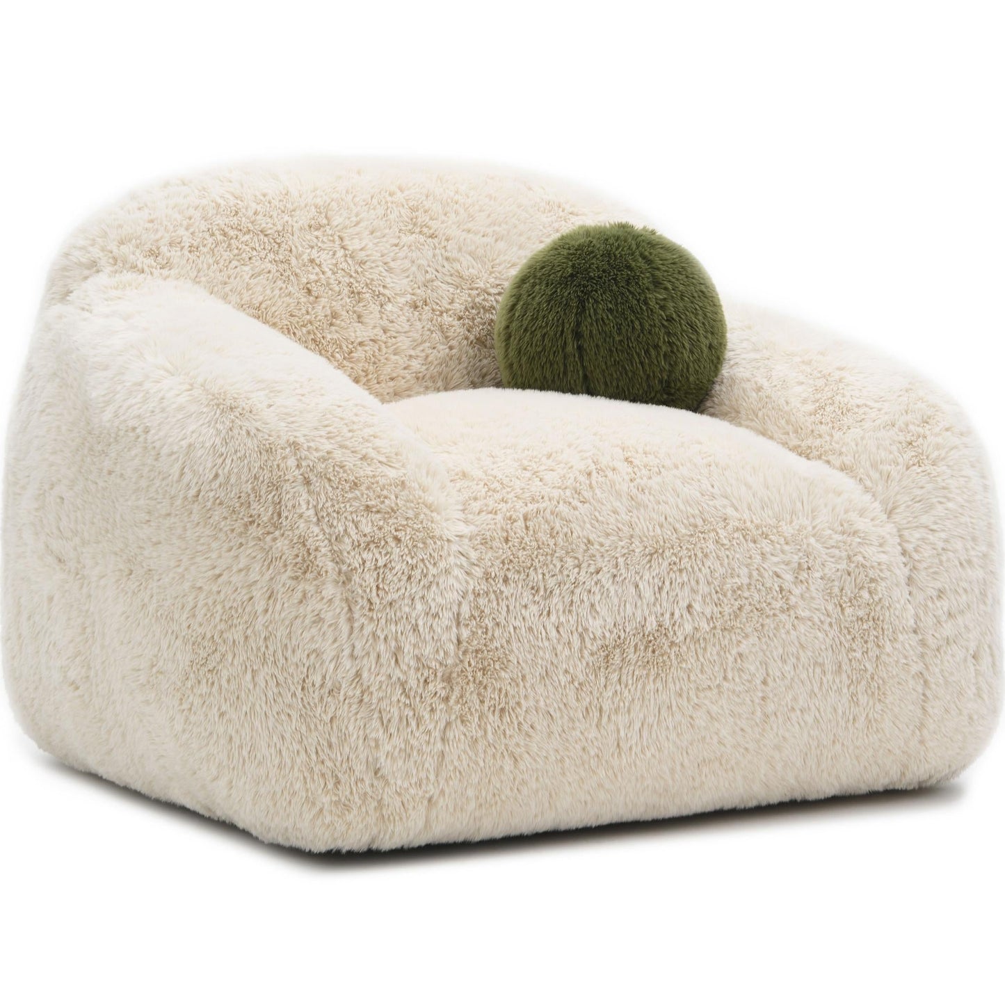 Contemporary Faux Fur Swivel Chair – Plush Shaggy Texture, Full Swivel + Ball Pillows