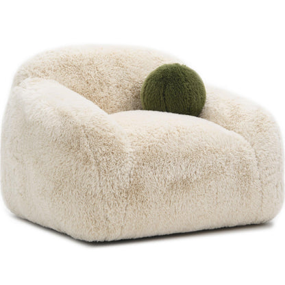 Contemporary Faux Fur Swivel Chair – Plush Shaggy Texture, Full Swivel + Ball Pillows