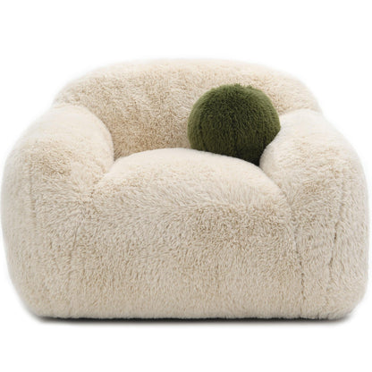 Contemporary Faux Fur Swivel Chair – Plush Shaggy Texture, Full Swivel + Ball Pillows