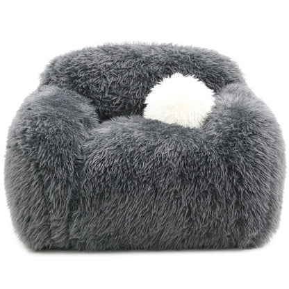 Contemporary Faux Fur Swivel Chair – Plush Shaggy Texture, Full Swivel + Ball Pillows