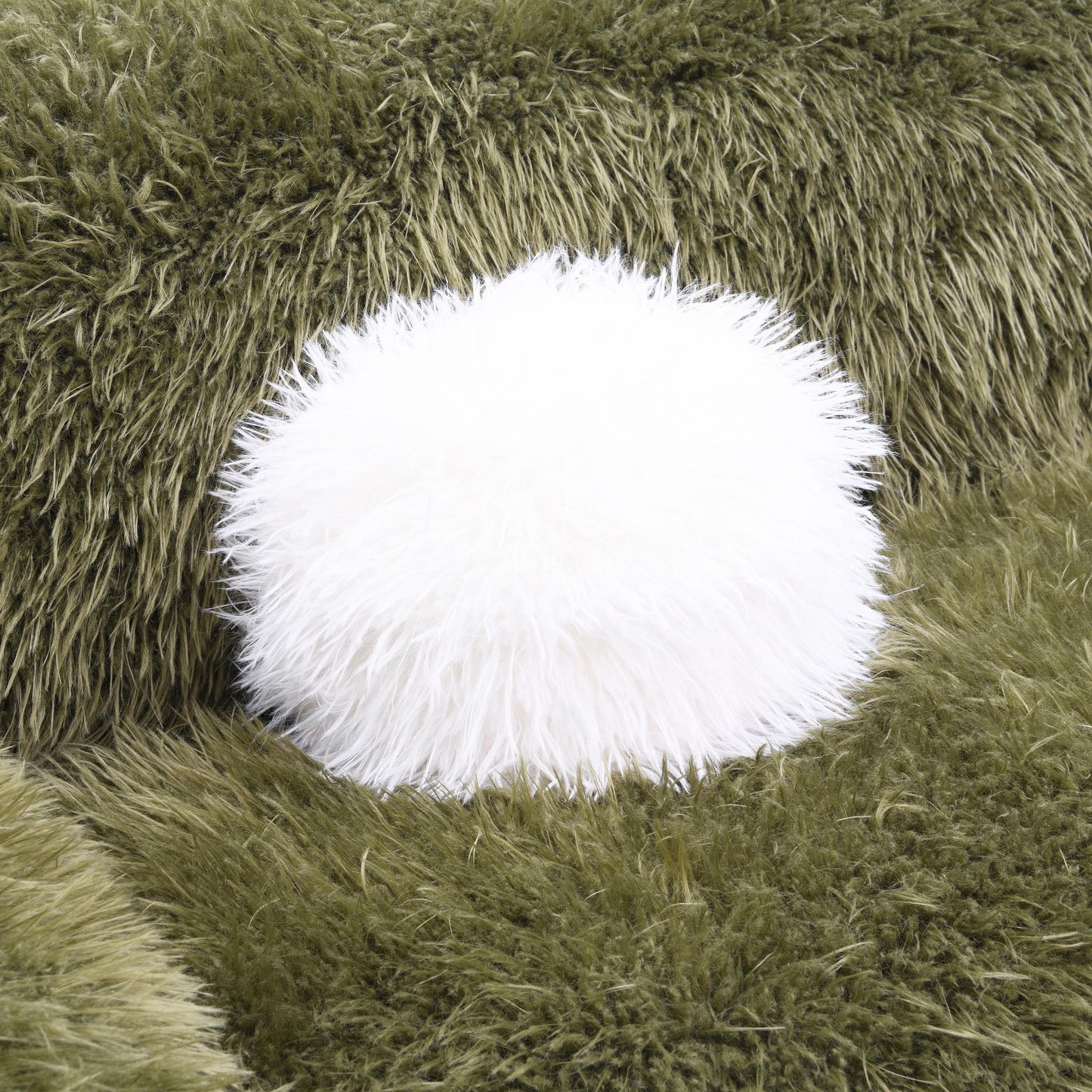 Contemporary Faux Fur Swivel Chair – Plush Shaggy Texture, Full Swivel + Ball Pillows