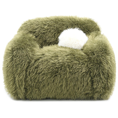 Contemporary Faux Fur Swivel Chair – Plush Shaggy Texture, Full Swivel + Ball Pillows