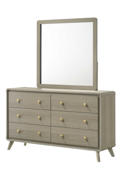 Modern Gray Rubberwood Dresser – Gold Metal Knobs and English Dovetail Drawers