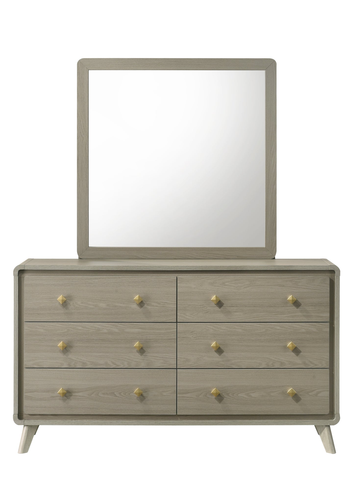 Modern Gray Rubberwood Dresser – Gold Metal Knobs and English Dovetail Drawers