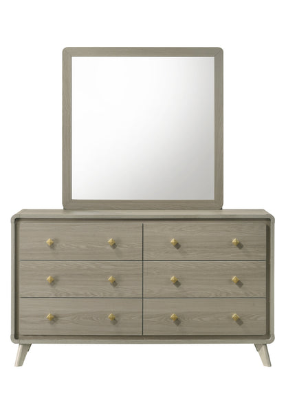 Modern Gray Rubberwood Dresser – Gold Metal Knobs and English Dovetail Drawers