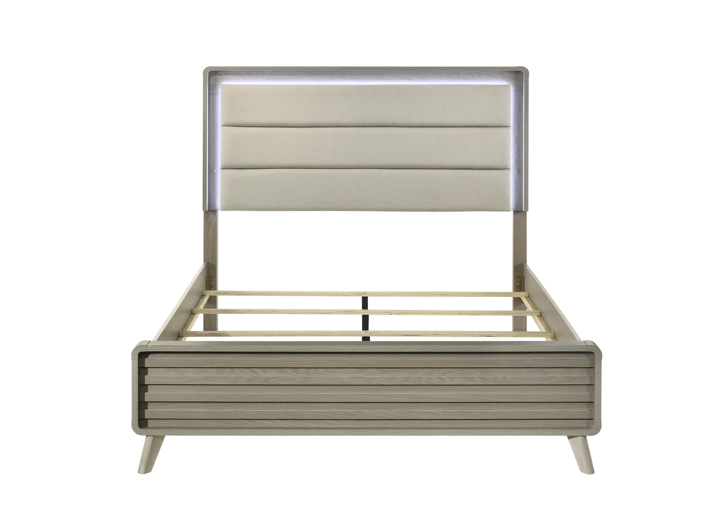 Contemporary Gray Bed with LED Wood Panel Headboard