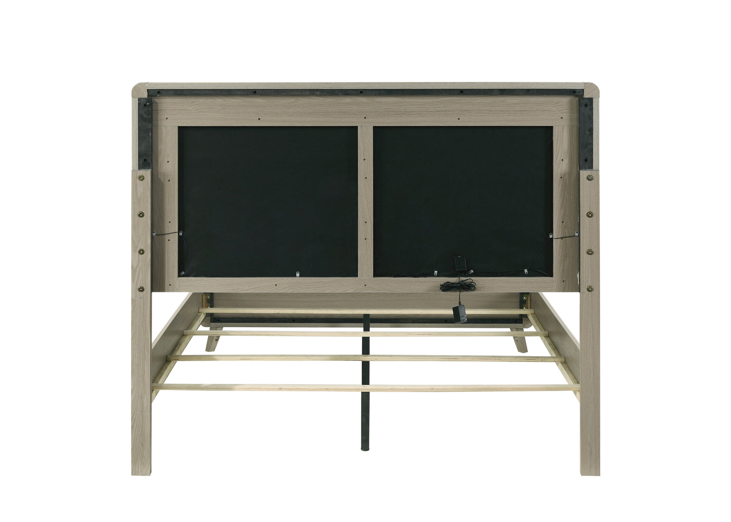 Contemporary Gray Bed with LED Wood Panel Headboard