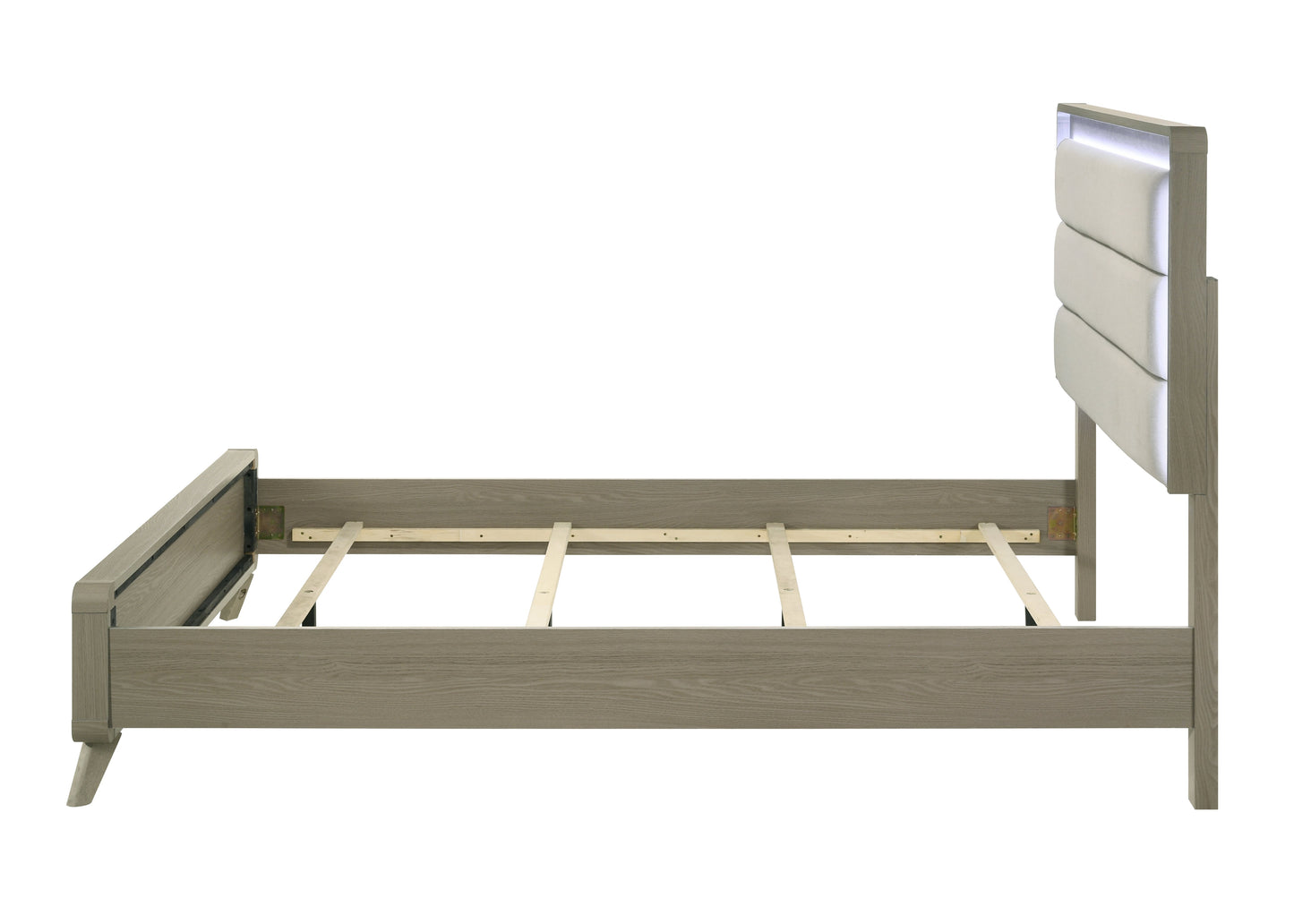 Contemporary Gray Bed with LED Wood Panel Headboard