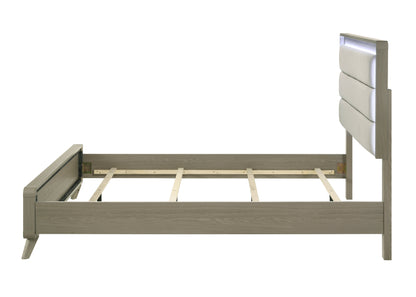 Contemporary Gray Bed with LED Wood Panel Headboard