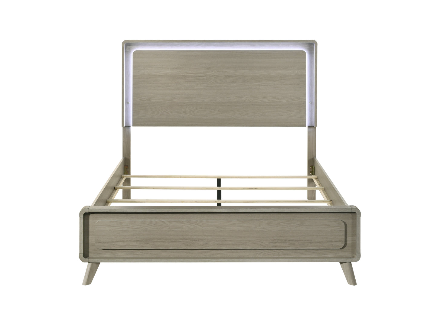 Contemporary Gray Bed with LED Wood Panel Headboard