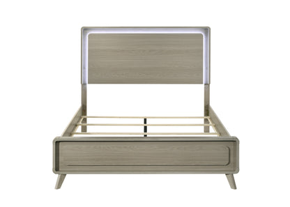 Contemporary Gray Bed with LED Wood Panel Headboard