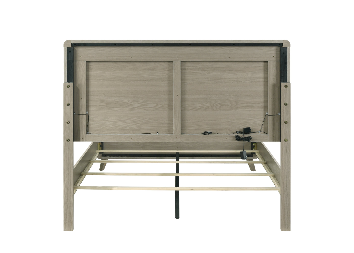 Contemporary Gray Bed with LED Wood Panel Headboard