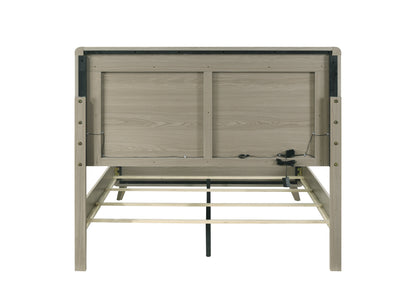 Contemporary Gray Bed with LED Wood Panel Headboard