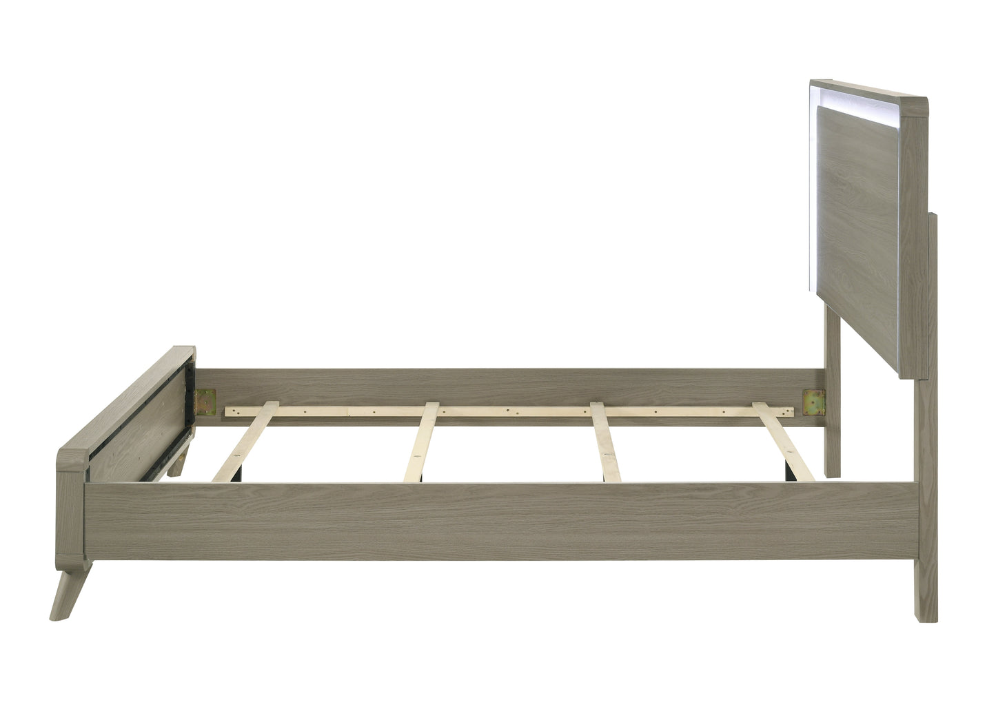 Contemporary Gray Bed with LED Wood Panel Headboard