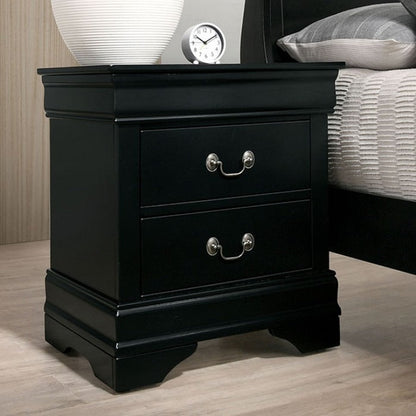 Fully Assembled Transitional Sleigh Wood Nightstand with 2 Dovetail Drawers and Metal Pulls