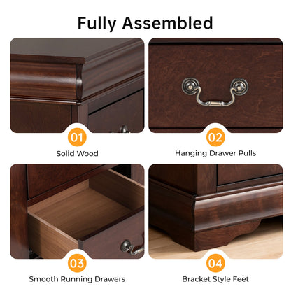 Fully Assembled Transitional Sleigh Wood Nightstand with 2 Dovetail Drawers and Metal Pulls