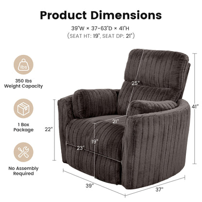 Contemporary Power Glider Recliner w/ Swivel – Pillow Fill, Curved Arms