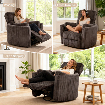 Contemporary Power Glider Recliner w/ Swivel – Pillow Fill, Curved Arms