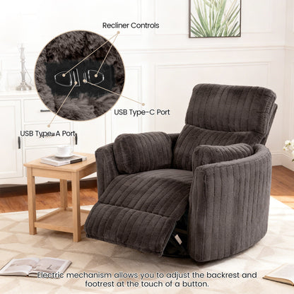 Contemporary Power Glider Recliner w/ Swivel – Pillow Fill, Curved Arms
