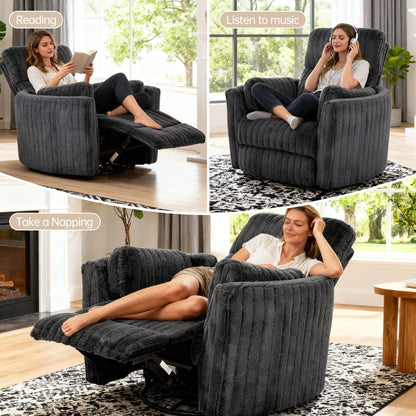 Contemporary Power Glider Recliner w/ Swivel – Pillow Fill, Curved Arms