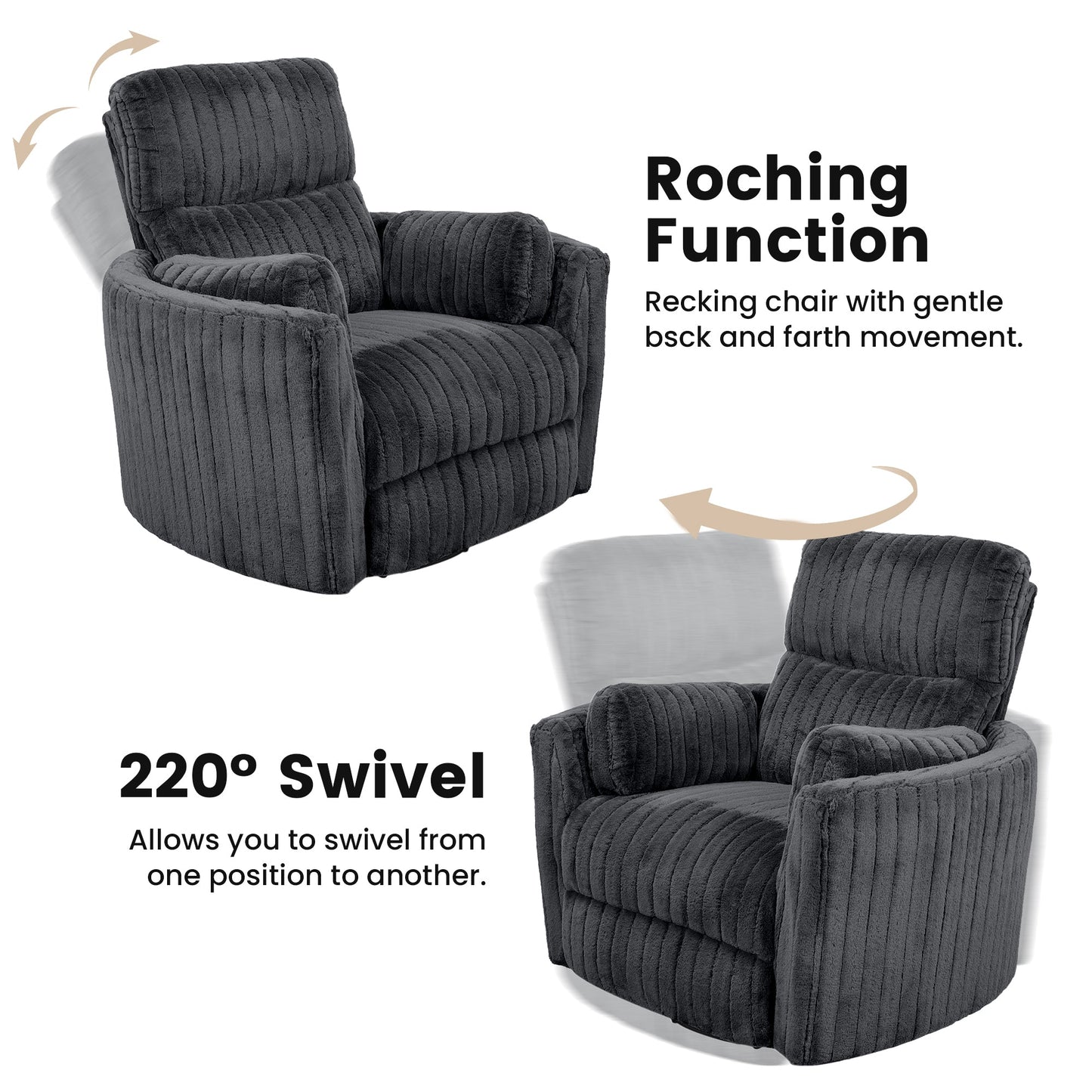 Contemporary Power Glider Recliner w/ Swivel – Pillow Fill, Curved Arms