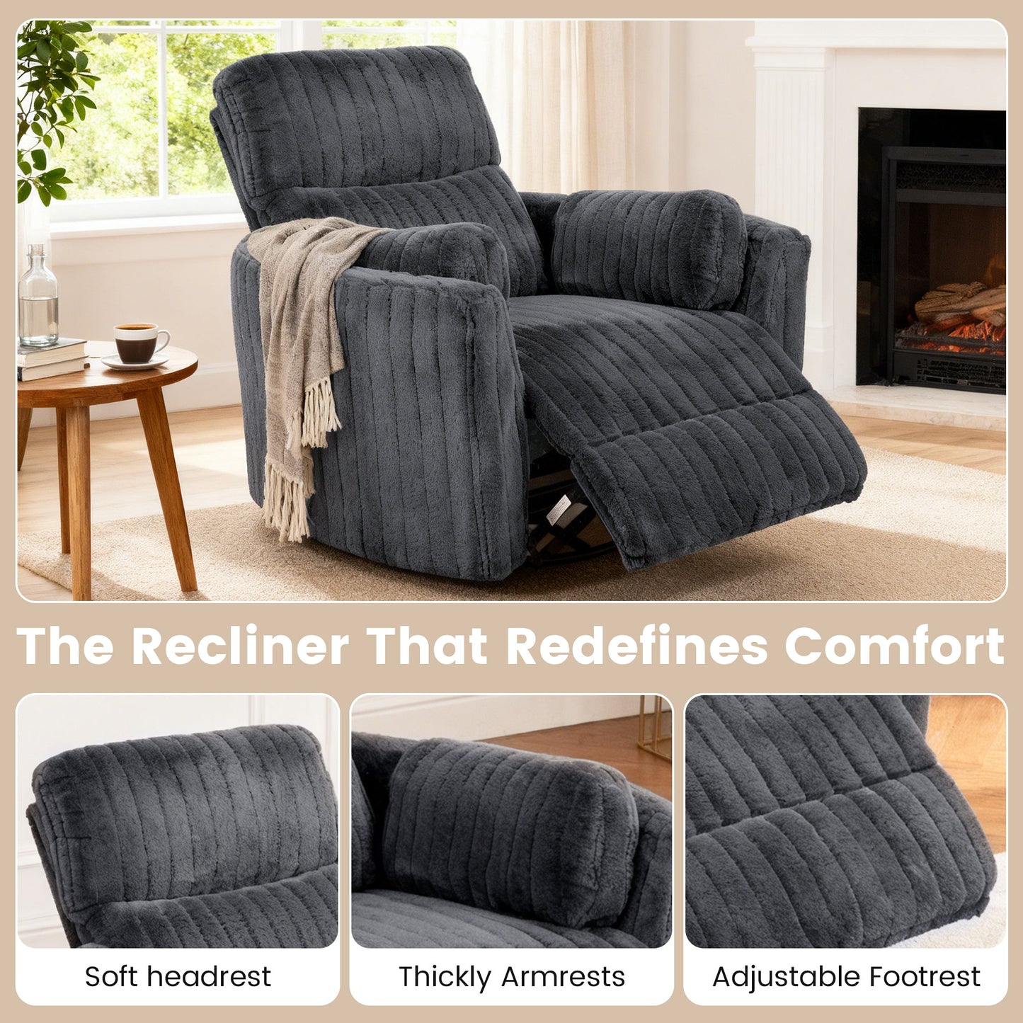 Contemporary Power Glider Recliner w/ Swivel – Pillow Fill, Curved Arms