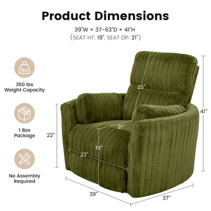 Contemporary Power Glider Recliner w/ Swivel – Pillow Fill, Curved Arms