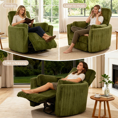Contemporary Power Glider Recliner w/ Swivel – Pillow Fill, Curved Arms