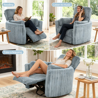 Contemporary Power Glider Recliner w/ Swivel – Pillow Fill, Curved Arms