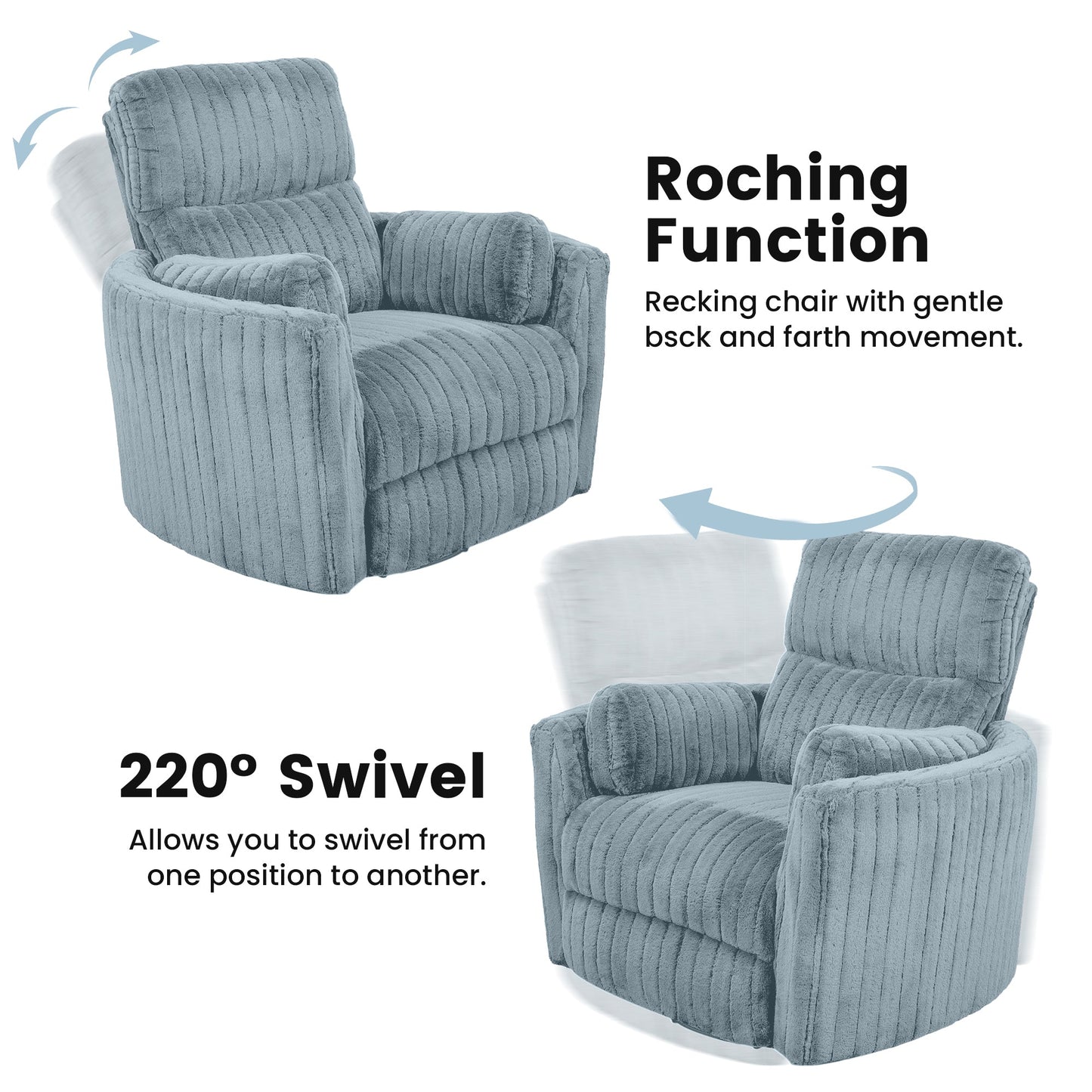 Contemporary Power Glider Recliner w/ Swivel – Pillow Fill, Curved Arms