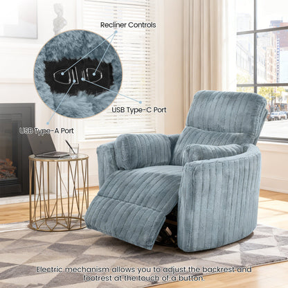 Contemporary Power Glider Recliner w/ Swivel – Pillow Fill, Curved Arms