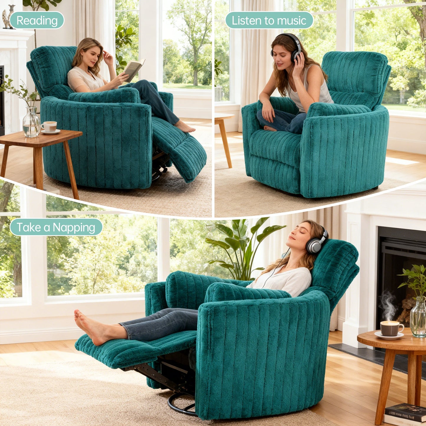Contemporary Power Glider Recliner w/ Swivel – Pillow Fill, Curved Arms