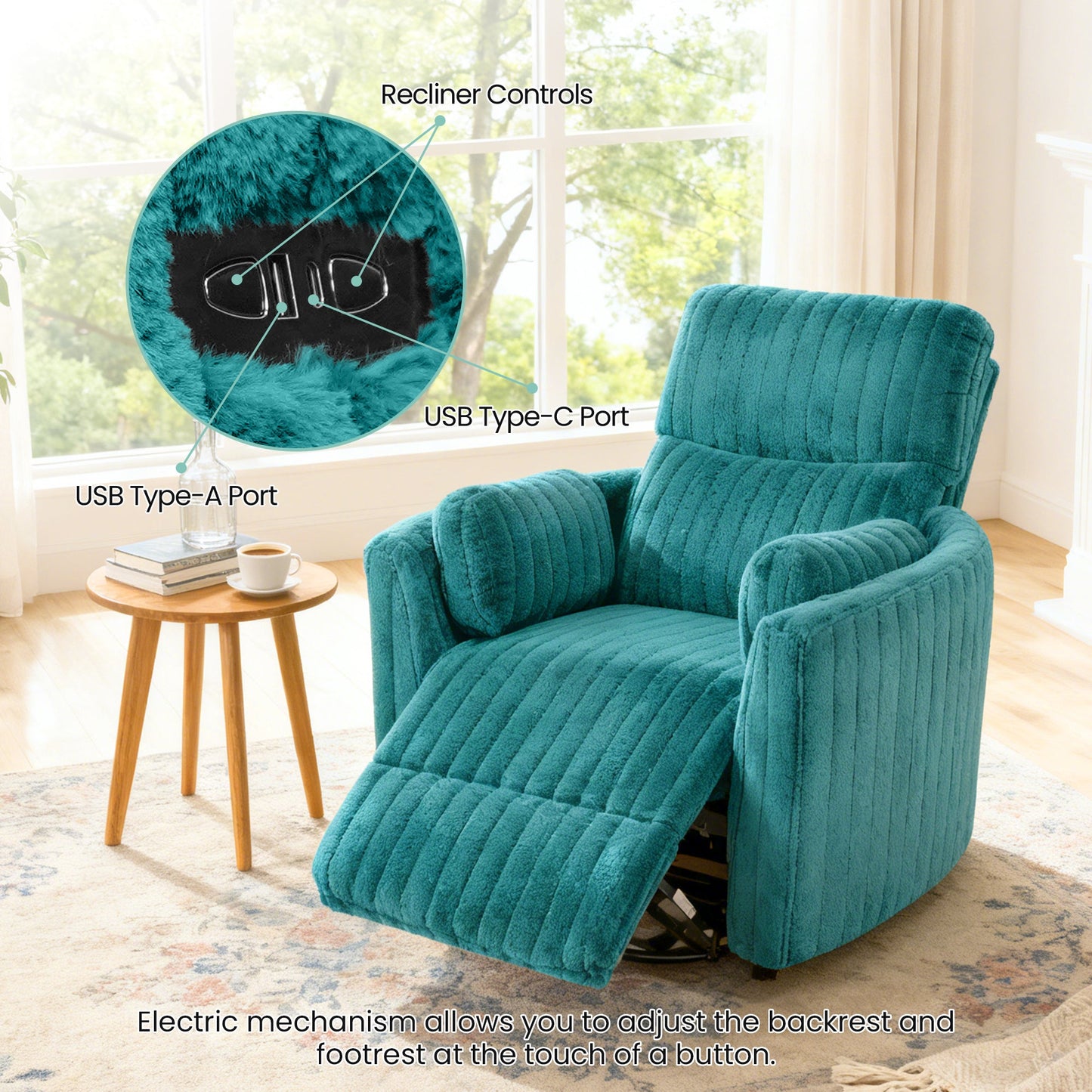 Contemporary Power Glider Recliner w/ Swivel – Pillow Fill, Curved Arms