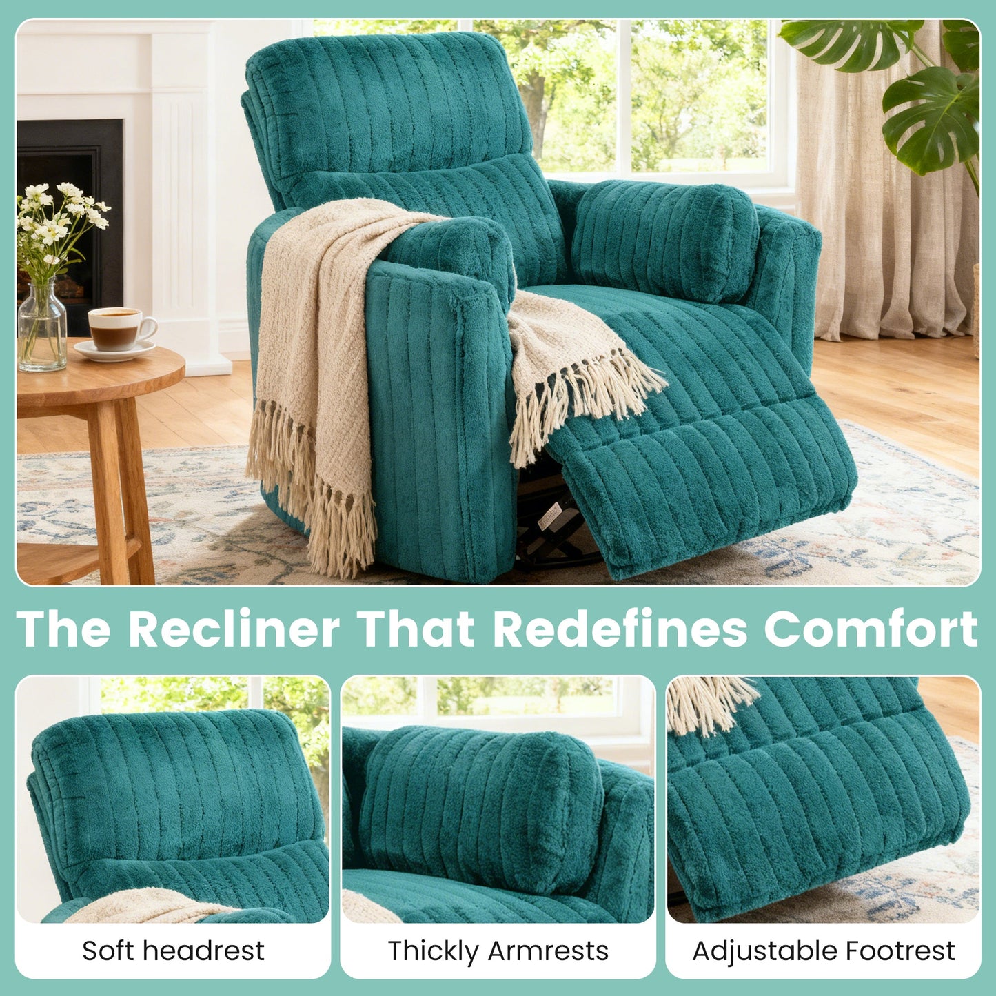 Contemporary Power Glider Recliner w/ Swivel – Pillow Fill, Curved Arms