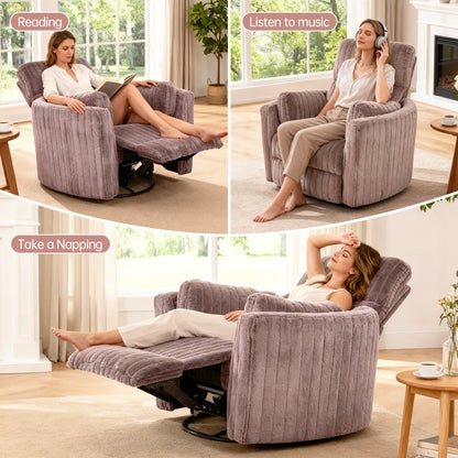 Contemporary Power Glider Recliner w/ Swivel – Pillow Fill, Curved Arms